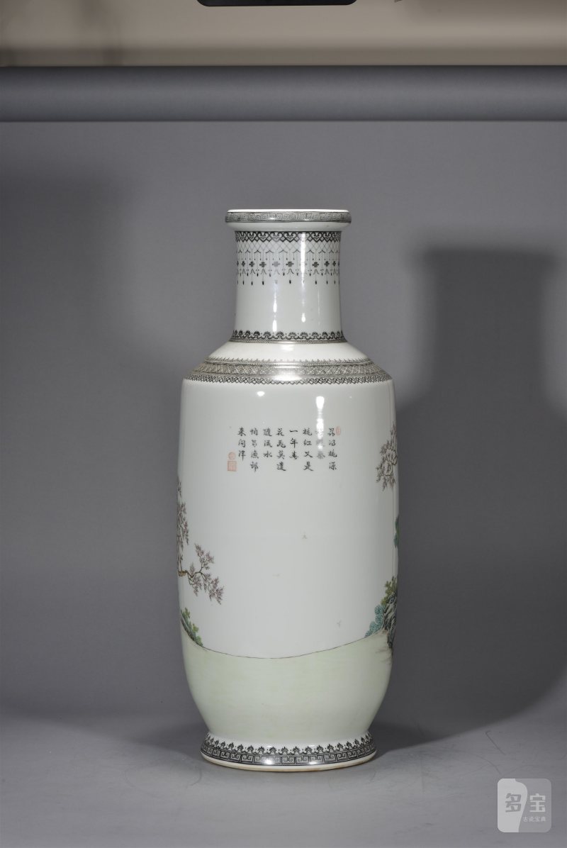 近现代 粉彩桃园问津棒槌瓶 - 图5